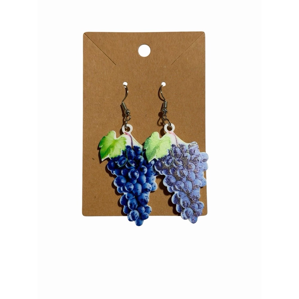 Grape Cluster‎ Fruit Drop Earrings Purple Blue Acrylic Dangle Wine Lover Jewelry